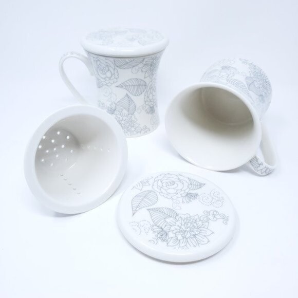 Teavana Linea Rose Infuser Mugs Cups with Infusers and Lids - Picture 2 of 4